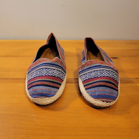 Lucky Brand Sz 10 Colorful Espadrille Flats Striped Canvas Jute Slip On Bohemian - Picture 2 of 11